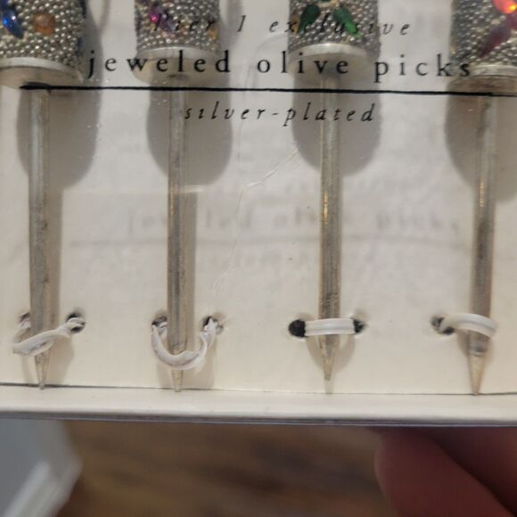 Vtg Pier 1 Exclusive Jeweled Silver Plated Olive Picks Jeweled Fancy Heavy Duty - Picture 7 of 8